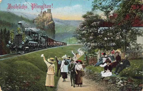 AK / Ansichtskarte Pfingsten Pentecost Pentecote-- Eisenbahn Chemain de Fer Litho