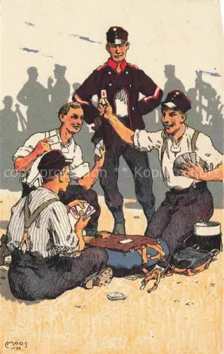 AK / Ansichtskarte MOOS  Carl (1878-1959) Kuenstlerlitho Schweiz Kartenspiel Grenzbesetzung 