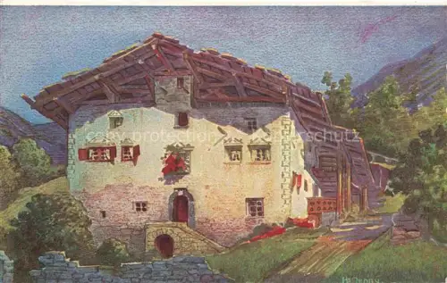 AK / Ansichtskarte JENNY Hans Kuenstlerkarte Buendner bauernhaus in Scharans