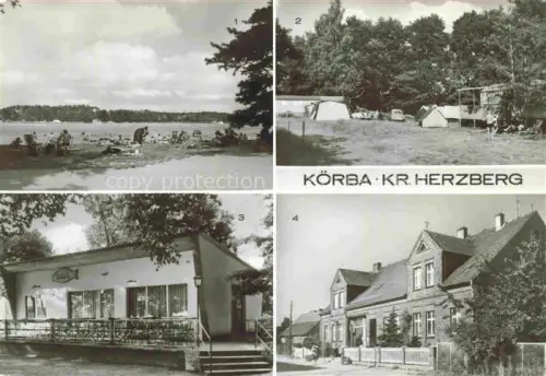 AK / Ansichtskarte Koerba Lebusa Brandenburg Koerbaer See Zeltplatz Gaststaette Seeblick Konsum Verkaufsstelle