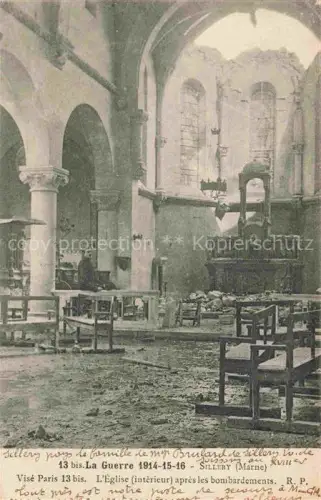 AK / Ansichtskarte Sillery REIMS 51 Marne Intérieur de l'église après les bombardements Truemmer 1. Weltkrieg
