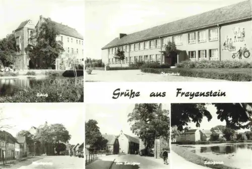 AK / Ansichtskarte Freyenstein Freienstein Ostprignitz Brandenburg Schloss Oberschule Marktplatz Schlosstor Schlossteich