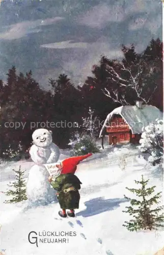 AK / Ansichtskarte Verlag BKWI Verlag B.K.W.I. Nr. Neujahrsgruss Schneemann 2606-4 Zwerge Dwarfs Nains