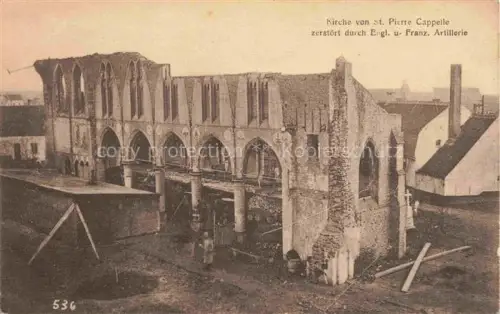 AK / Ansichtskarte Saint Pierre Cappelle Herne Vlaams-Brabant Belgie Kirche zerstoerte durch englische und franzoesische Artillerie Truemmer 1. Weltkrieg Feldpost