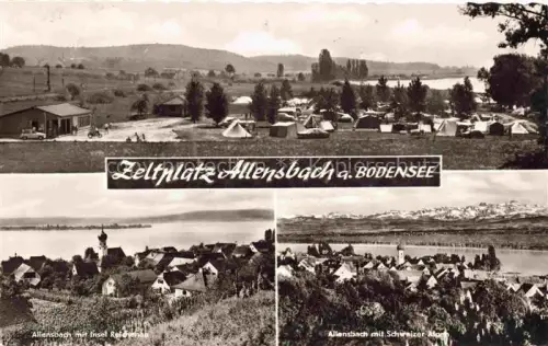 AK / Ansichtskarte Allensbach Bodensee Konstanz BW Panorama Zeltplatz Blick nach Insel Reichenau Schweizer Alpen