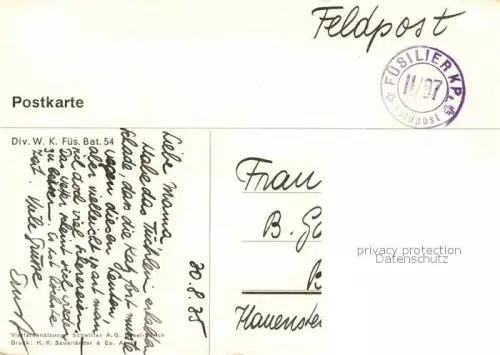 AK / Ansichtskarte Militaria Schweiz Divisions WK 1935 Fues. Bat. 54