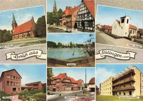AK / Ansichtskarte Sulingen Ev Kirche Lange Str Freibad Kath Kirche Oberschule Marktplatz Schwesternheim