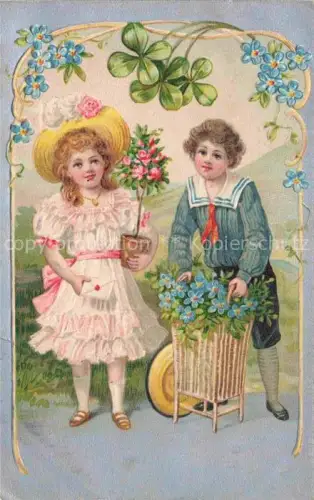 AK / Ansichtskarte Kinder Child Enfants Litho Blumen Hutmode