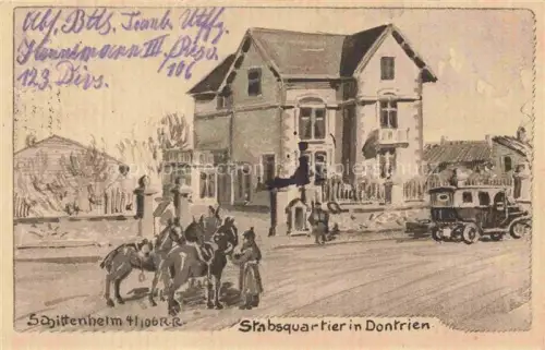 AK / Ansichtskarte Dontrien REIMS 51 Marne Stabsquartier Schittenhelm Kuenstlerkarte