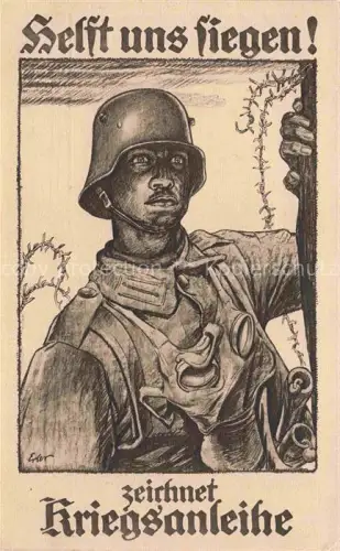 AK / Ansichtskarte Militaria WK1 zeichnet Kriegsanleihe Helft uns Fliegen Soldat