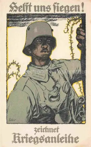 AK / Ansichtskarte Militaria WK1 zeichnet Kriegsanleihe Helft uns Fliegen Soldat