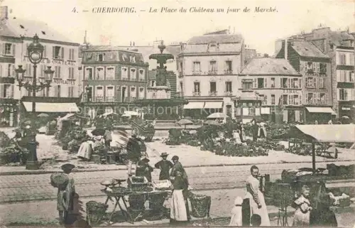 AK / Ansichtskarte CHERBOURG-Octeville 50 Manche Place du Château un jour de marché