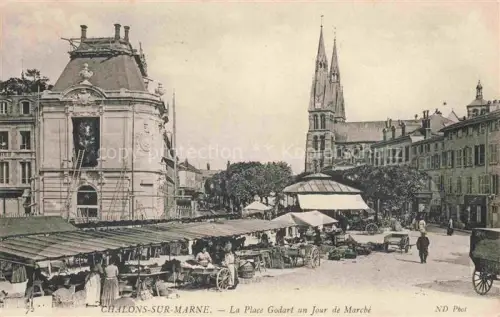 AK / Ansichtskarte Chalons-sur-Marne 51 Marne Place Godart un jour de marché Eglise