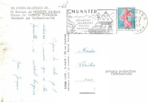 AK / Ansichtskarte Muenster  Elsass Munster 68 Alsace Haut-Rhin Maison de Vacances Protestante Geisbach par Echsbach-au-Val vue aérienne
