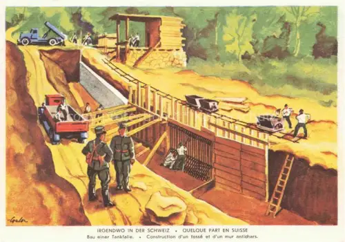 AK / Ansichtskarte Militaria Schweiz Grenzbesetzung Armee Suisse Bau einer Tankfalle Soldaten