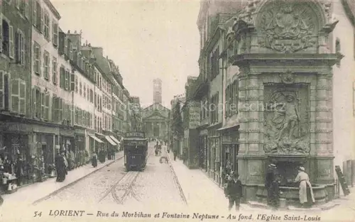 AK / Ansichtskarte LORIENT 56 Morbihan Rue du Morbihan et Fontaine Neptune au fond Eglise Saint-Louis Tram