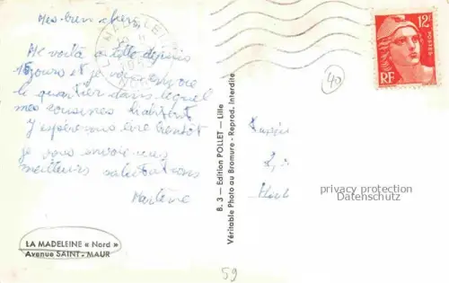 AK / Ansichtskarte La Madeleine LILLE 59 Nord Avenue Saint Maur
