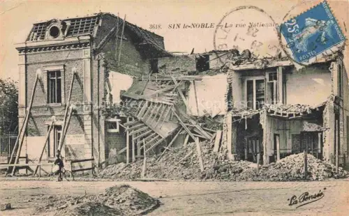 AK / Ansichtskarte Sin-le-Noble DOUAI 59 Nord Rue Nationale Maison détruite