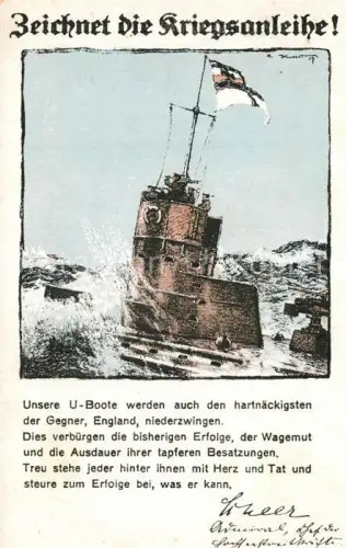 AK / Ansichtskarte Submarine U-Boot Unterseeboot Sous-Marin-- Kriegsanleihe WK1 Stempel Seebataillon