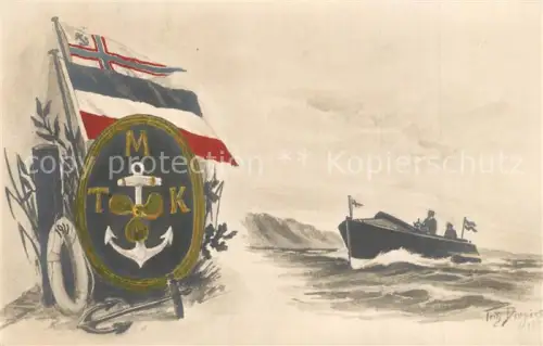 AK / Ansichtskarte Marine  Warships Deutschland Beiboot Kuenstler-PK