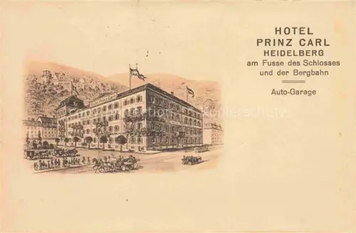 AK / Ansichtskarte HEIDELBERG  Neckar Hotel Prinz Carl am Fusses des Schlosses und der Bergbahn Kuenstlerkarte