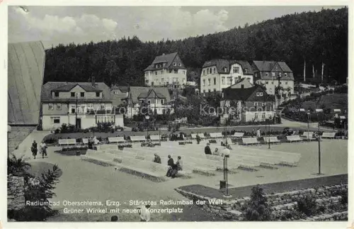 AK / Ansichtskarte Oberschlema Erzgebirge Sachsen Staerkstes Radiumbad der Welt Gruener Winkel mit neuem Konzertplatz