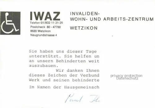 AK / Ansichtskarte WETZIKON  Pfaeffikersee ZH IWAZ Invaliden Wohn Arbeits Zentrum