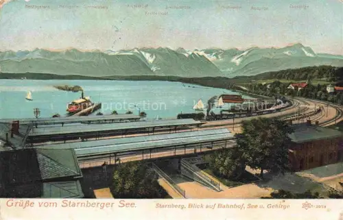 AK / Ansichtskarte Starnberg Starnbergersee Blick auf Bahnhof See und Gebirge