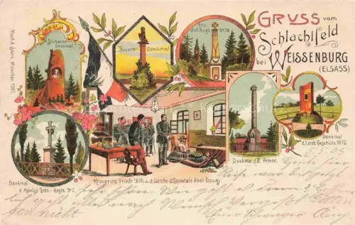 AK / Ansichtskarte Weissenburg Elsass Wissembourg 67 Alsace Schlachtfeld im Elsass Denkmaeler Kronprinz Friedrich Wilhelm an der Leiche des Generals Abel Douay Kuenstlerkarte