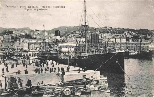 AK / Ansichtskarte GENOVA Genua Liguria IT Ponte dei Mille Stazione Marittima Vapore in partenza