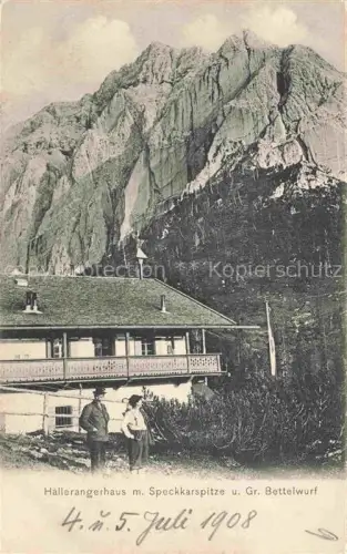 AK / Ansichtskarte Hallerangerhaus 1790m Karwendel Tirol Berghaus mit Speckkarspitze und Grosser Bettelwurf