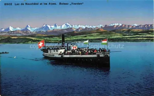 AK / Ansichtskarte Lac de Neuchatel NE Vue panoramique et les Alpes Bateau Yverdon