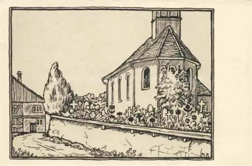AK / Ansichtskarte Schwamendingen ZH Kirche Zeichnung Kuenstlerkarte