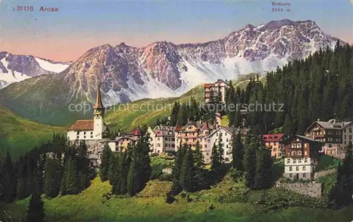 AK / Ansichtskarte AROSA GR Teilansicht mit Kirche Blick gegen Rothorn