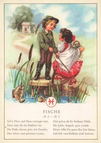 AK / Ansichtskarte Sternzeichen Zodiac Sign Signe Zodiaque Fische Litho Humor
