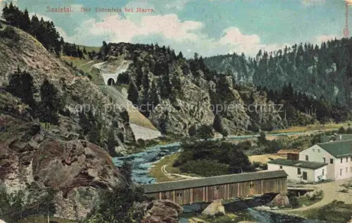 AK / Ansichtskarte Harra Saale-Orla-Kreis Thueringen Panorama Holzbruecke Totenfels Saaletal