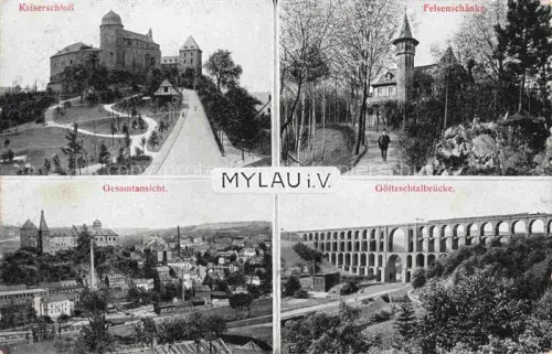 AK / Ansichtskarte Mylau Sachsen Kaiserschloss Gesamtansicht Felsenschaenke Goeltzschtalbruecke