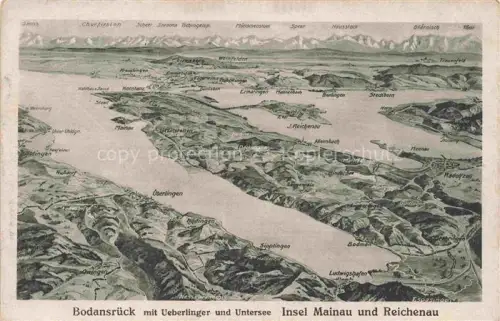 AK / Ansichtskarte Insel Mainau und Reichenau Bodansrueck mit ueberlinger See und Untersee Bodensee Alpen aus der Vogelperspektive