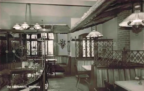 AK / Ansichtskarte WueRZBURG Bayern Gastraum im Wein- und Fischhaus Schiffbaeuerin