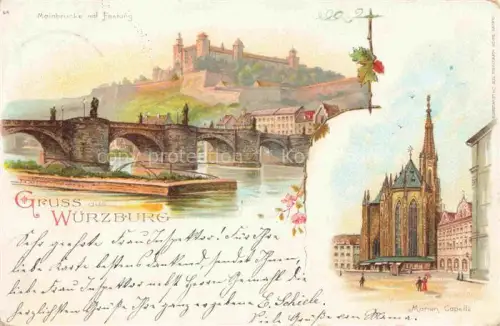 AK / Ansichtskarte WueRZBURG Bayern Mainbruecke mit Festung Marien-Kapelle Kuenstlerkarte