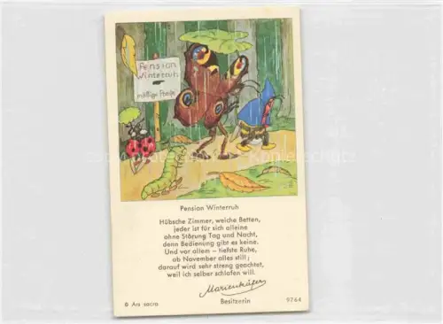 AK / Ansichtskarte IBM BOHATTA-MORPURGO Ida (1900-1992) Kuenstlerkarte Pension Winterruh Schmetterling Kaefer Ars Sacra 