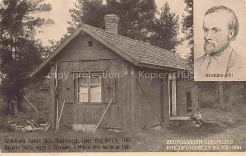 AK / Ansichtskarte Siuntio Sinntiossa Sjundea Suomi Leskirouva Dahlin tupa Portrai Aleksis Kivi Seuparasaaren Ulkomuseo Friluftsmuseet