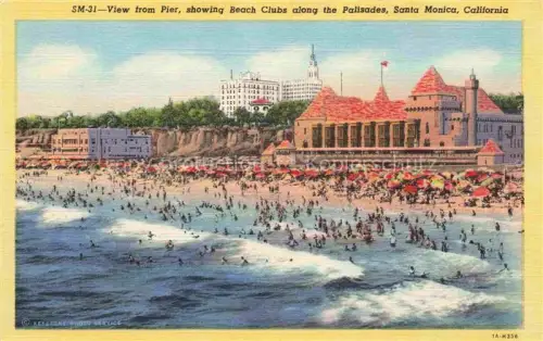 AK / Ansichtskarte Santa Monica California USA View from pier showing Beach Clubs along the Palisades Illustration