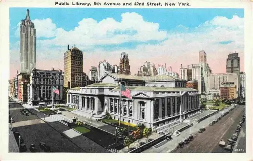AK / Ansichtskarte NEW YORK City USA Public Library 5th Avenue and 42nd Street Illustration