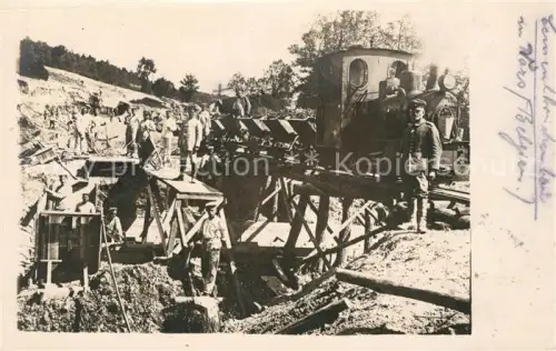 AK / Ansichtskarte Feldbahn Kleinbahn Militaria Eisenbahnbau-Kompagnie Foto 101. Infanterie Division Belgien