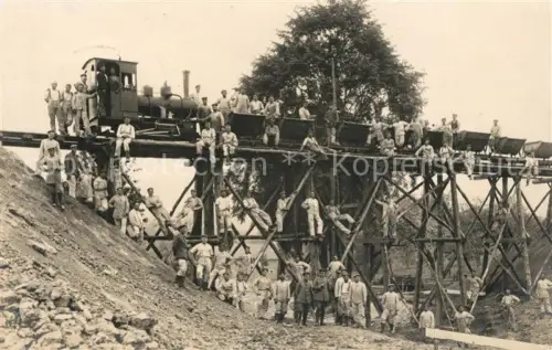 AK / Ansichtskarte Feldbahn Kleinbahn Militaria WK1 Belgien Eisenbahnbau-Kompagnie Prachtfoto