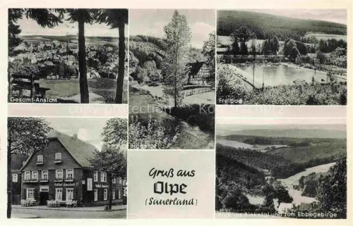 AK / Ansichtskarte Olpe  Stadt Gesamtansicht Freibad Gasthof Sauerland Landschaftspanorama Biggetal Bieketal Ebbegebirge