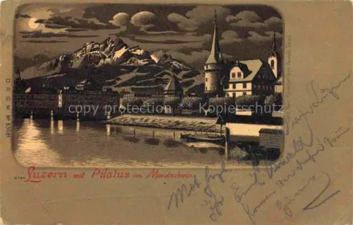 AK / Ansichtskarte LUZERN  LU Panorama mit Pilatus im Mondschein Kuenstlerkarte
