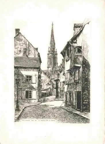 AK / Ansichtskarte MULHOUSE Muehlhausen 68 Alsace Rue de la Justice et le Temple Dessin Kuenstlerkarte
