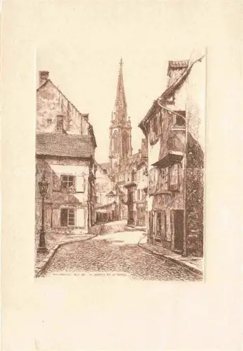 AK / Ansichtskarte MULHOUSE Muehlhausen 68 Alsace Rue de la Justice et le Temple Dessin Kuenstlerkarte